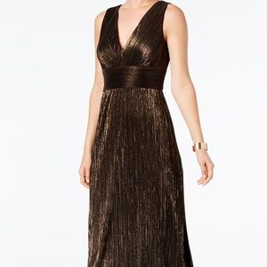 JESSICA HOWARD Womens Gold Pleated Metallic Gold Gown Size 6.